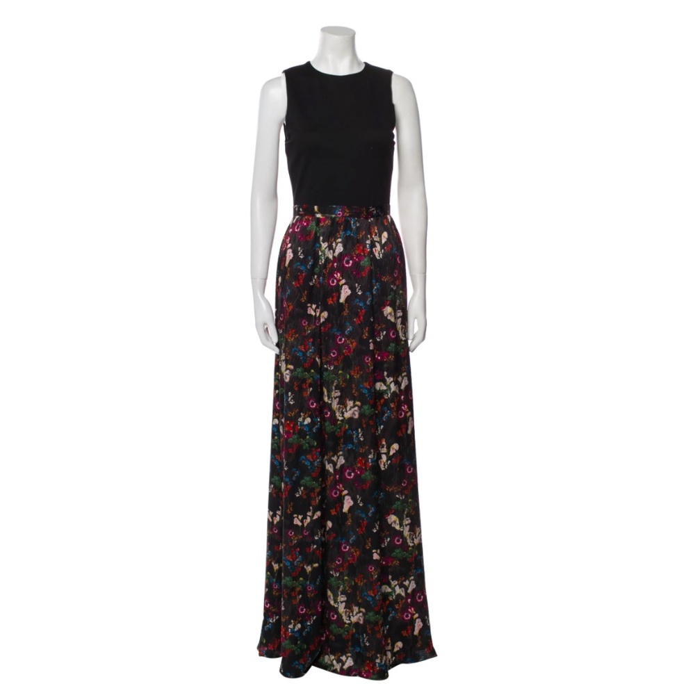 Alice + Olivia Gown - Black top and silk floral skirt
